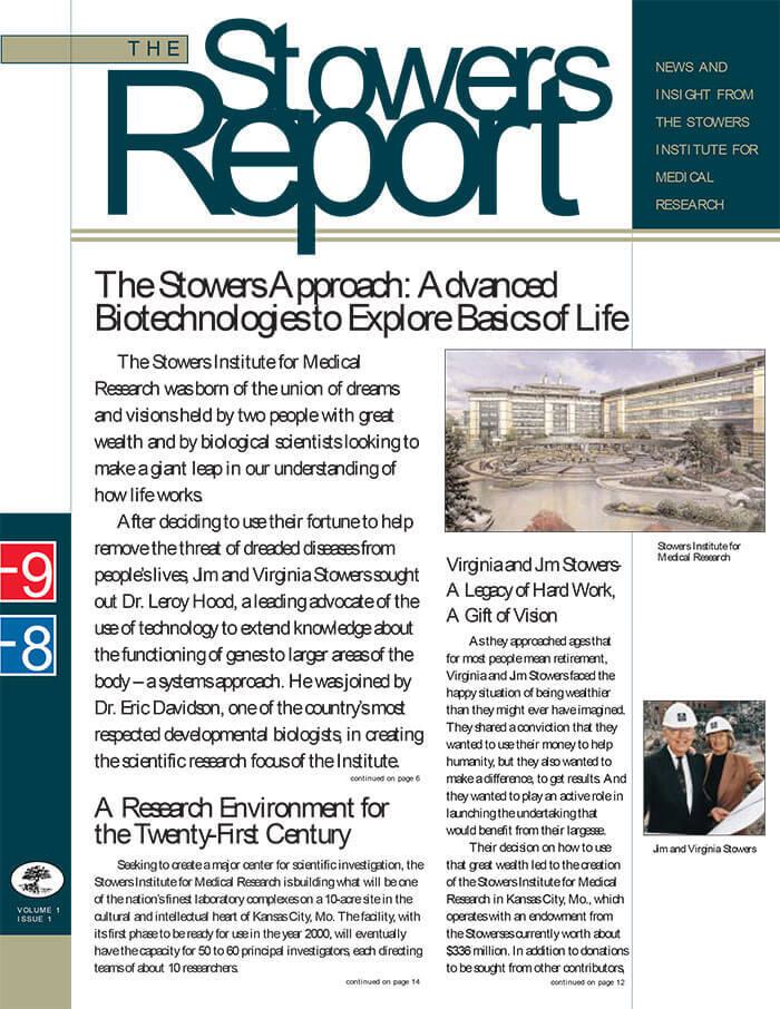 Cover of the 1998 Stowers Report, the newsletter of the Stowers Institute