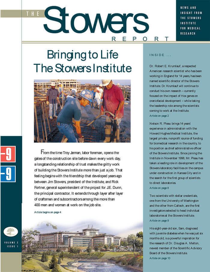 Cover of the 1999 Stowers Report, the newsletter of the Stowers Institute