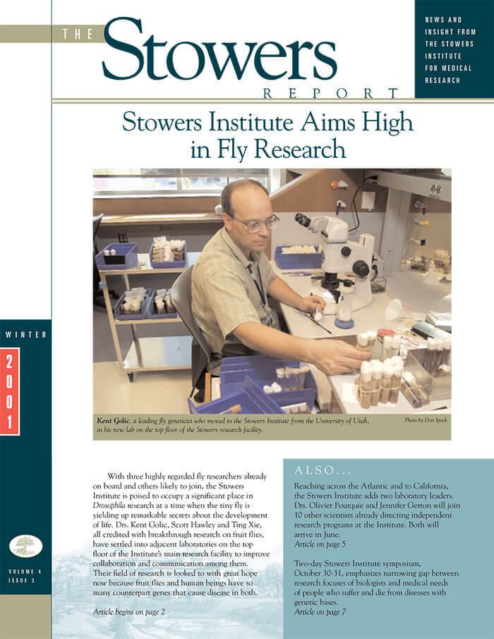 Cover of the 2001 Winter Stowers Report, the newsletter of the Stowers Institute