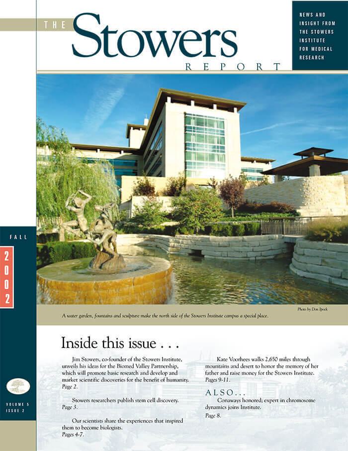 Cover of the 2002 Fall Stowers Report, the newsletter of the Stowers Institute