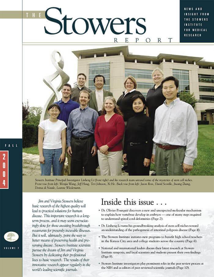 Cover of the 2004 Fall Stowers Report, the newsletter of the Stowers Institute