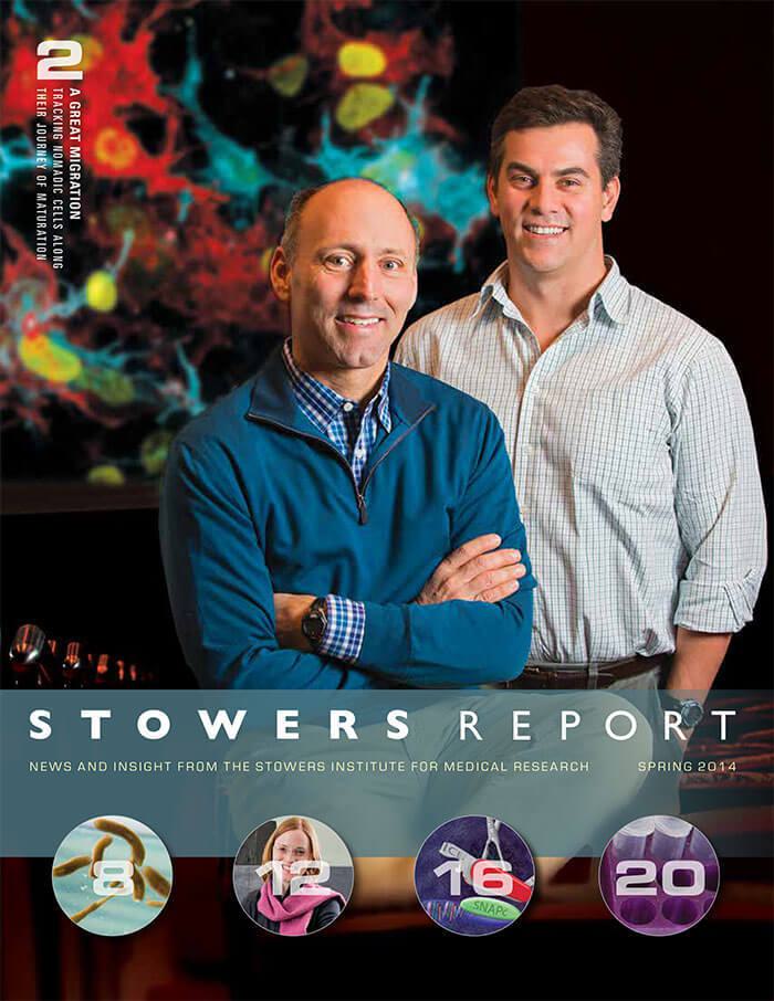 Cover of the 2014 Spring Stowers Report, the newsletter of the Stowers Institute