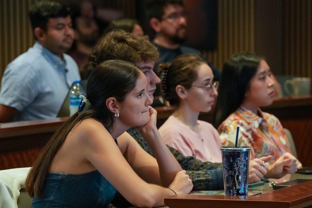 Ph.D. students discuss their research at the rotation presentation, Aug. 12, 2026.