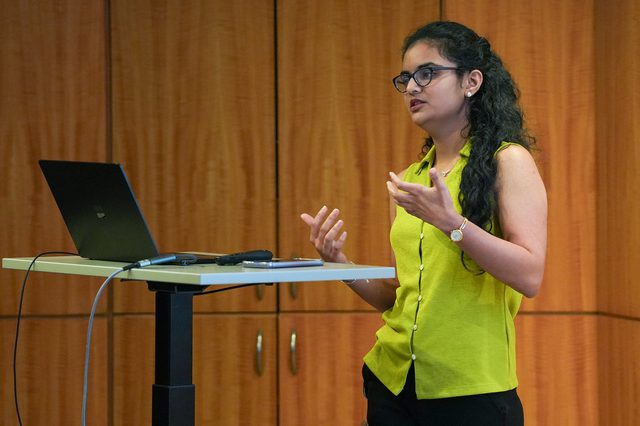 Ph.D. students discuss their research at the rotation presentation, Aug. 12, 2026.