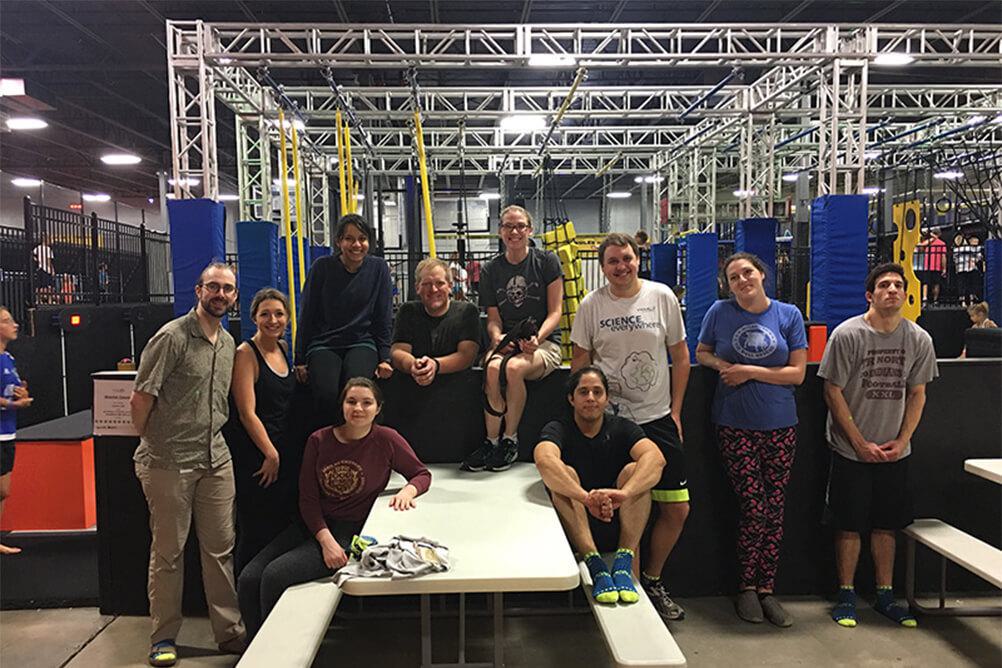Photo of team at trampoline park