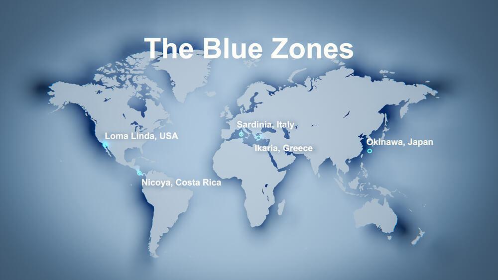 World map of "Blue Zones"