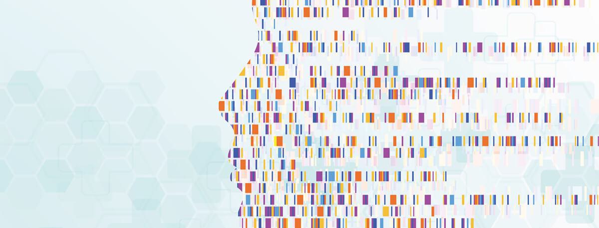 Colorful graphic depicting a genomic sequence